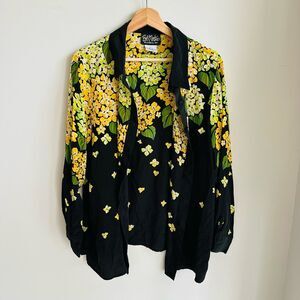 Bob Mackie Wearable Art Silk Beaded‎ Floral Blouse Size Large Vintage